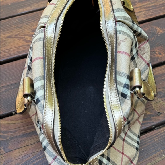 Burberry Haymarket Check Pattern Metallic Handle Thornley Satchel Bowling Bag - Picture 8 of 16
